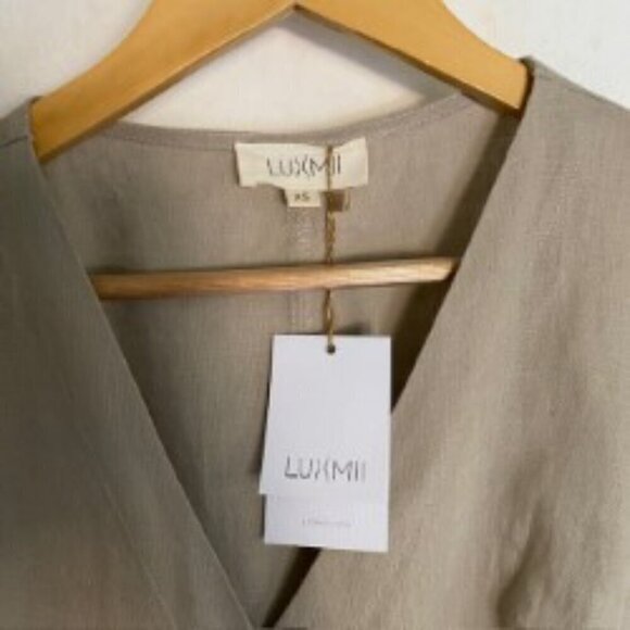 NWT LUXMII The Safari Linen Wrap Dress in Oatmeal Beige XSmall - Picture 3 of 5